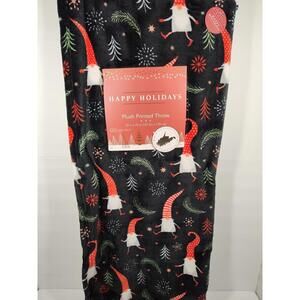 Happy Holidays Oversized 50X70 Plush Printed Throw Black Blanket Gnomes